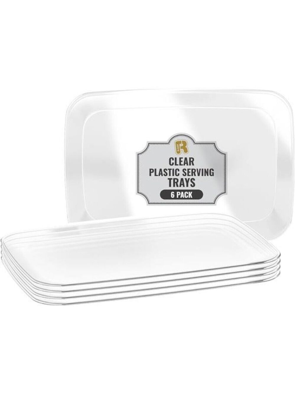 Clear Plastic Serving Trays 6 Pack Heavy Duty Rectangular Party Food Platters